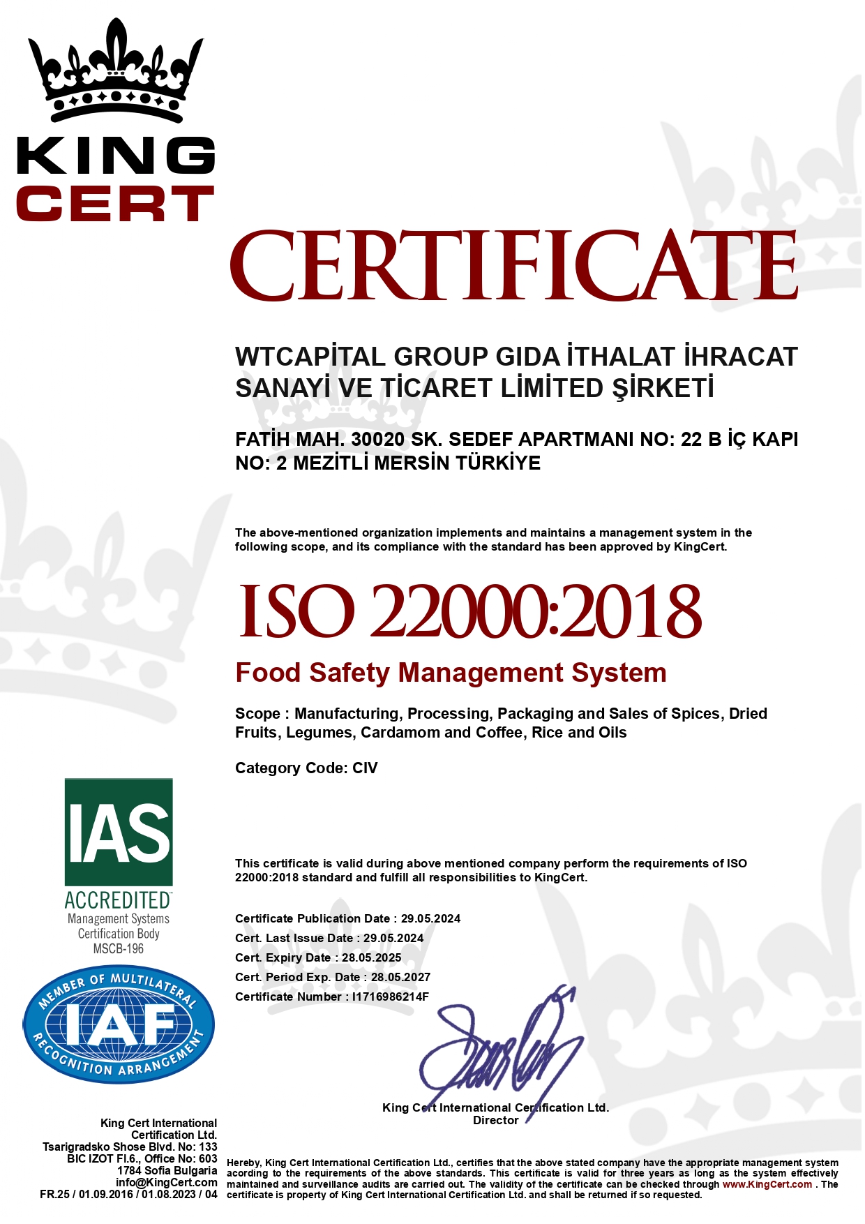 ISO 22000 Certificate Language 1