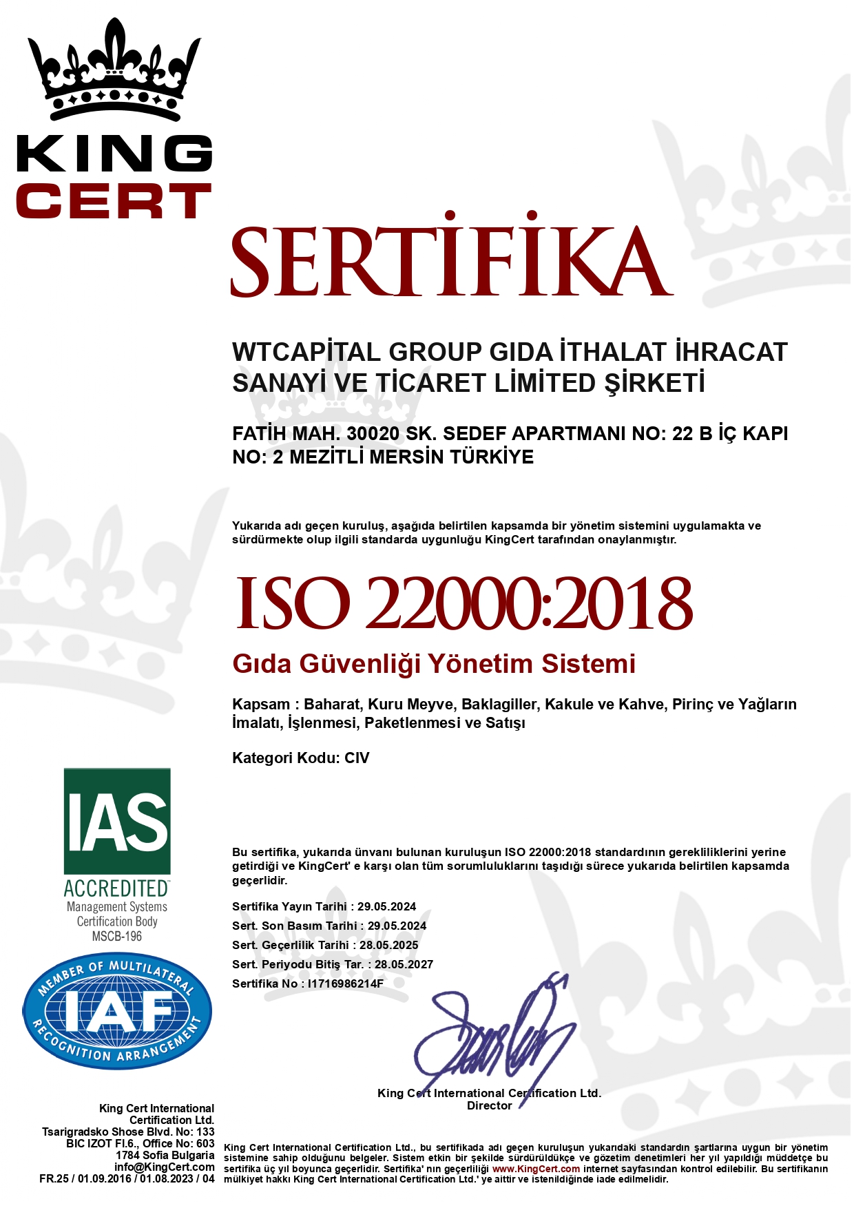 ISO 22000 Certificate Language 2